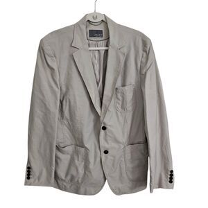 ZARA MAN Blazer 42 Light Khaki Jacket Button Front Casual Pockets Longsleeve